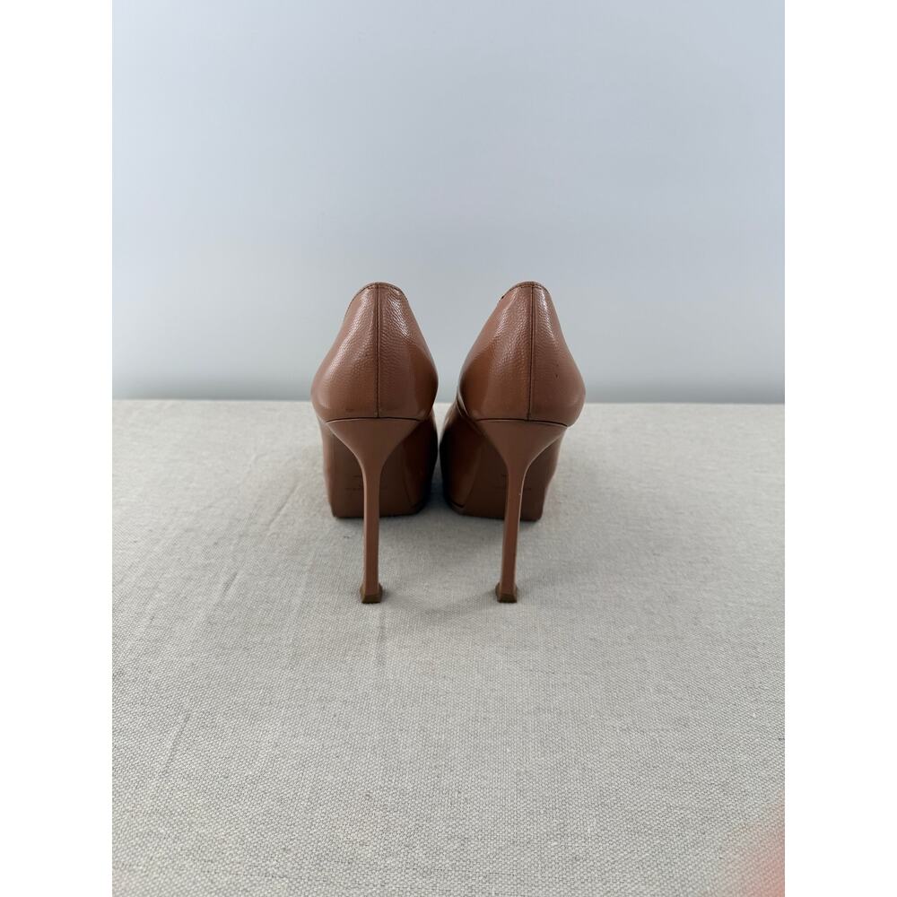 YSL Yves Saint Laurent Tribute Two Platform Pumps Neutral Pebbled Leather EU 36 - Picture 5 of 7
